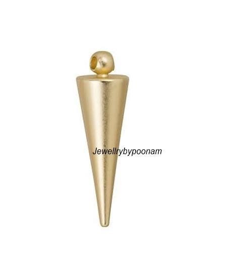 14k Solid Gold Plumb Line Pendant Necklace: Minimalist Cone Charm - View 2 - Jewelry By Poonam | SKU: PJP4224-SLYG-30M 2/26 14k Solid Gold Plumb Line Pendant Necklace: Minimalist Cone Charm - View 2 - Jewelry By Poonam | SKU: PJP4224-SLYG-30M 2/26