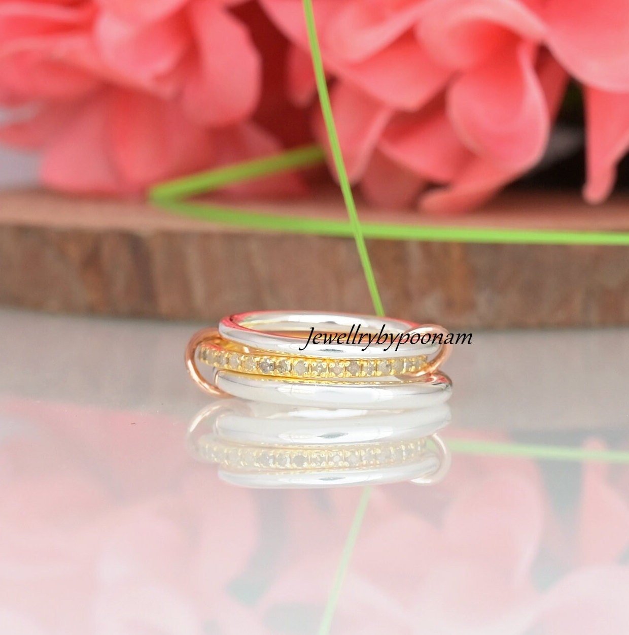 14K Yellow Gold Plated Multi-Link Connected Ring; Eternity Statement Ring - Jewelry By Poonam | SKU: PJR747-SLNSYGRGDI-US-7 2 14K Yellow Gold Plated Multi-Link Connected Ring; Eternity Statement Ring - Jewelry By Poonam | SKU: PJR747-SLNSYGRGDI-US-7 2