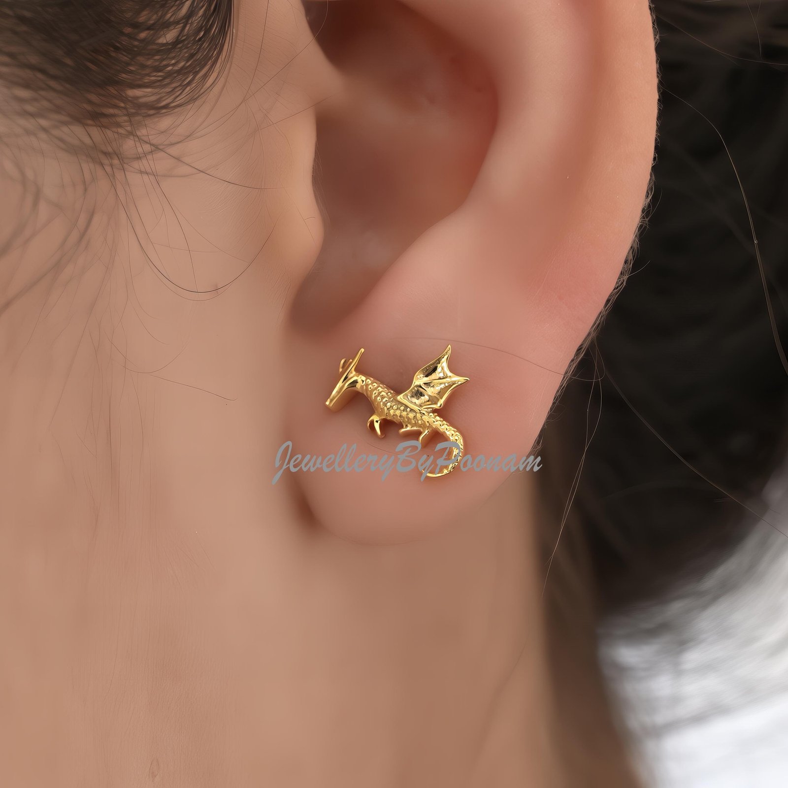 925 Flying Dragon Stud Earrings: Sterling Silver Jewelry - View 4 - Jewelry By Poonam | SKU: PJE1749-SLYG-10M 2/26 925 Flying Dragon Stud Earrings: Sterling Silver Jewelry - View 4 - Jewelry By Poonam | SKU: PJE1749-SLYG-10M 2/26