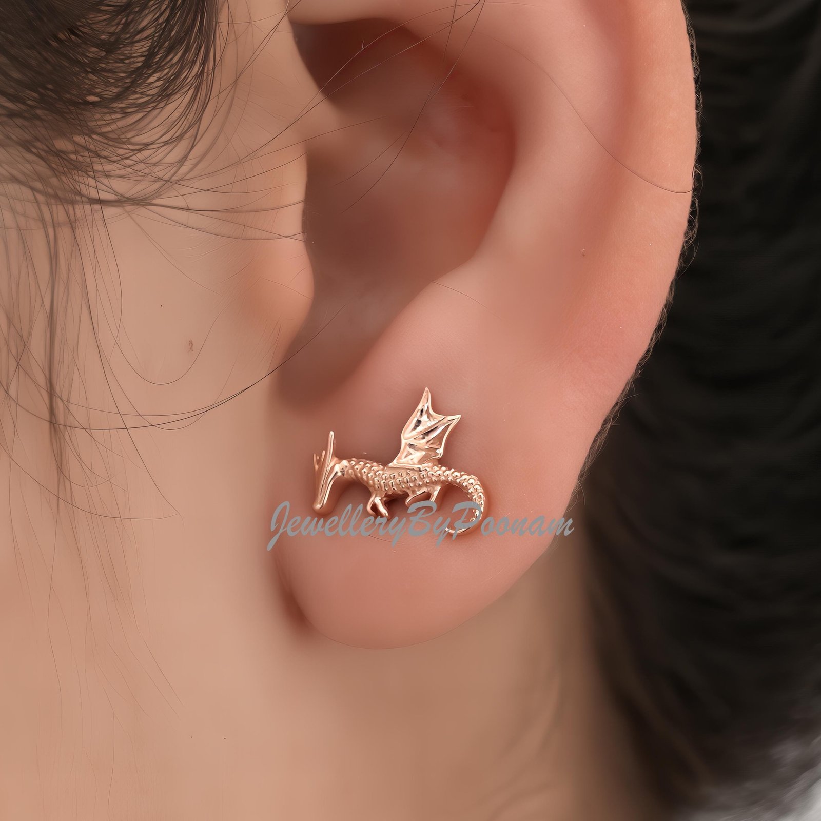 925 Flying Dragon Stud Earrings: Sterling Silver Jewelry - View 6 - Jewelry By Poonam | SKU: PJE1749-SLYG-10M 2/26 925 Flying Dragon Stud Earrings: Sterling Silver Jewelry - View 6 - Jewelry By Poonam | SKU: PJE1749-SLYG-10M 2/26