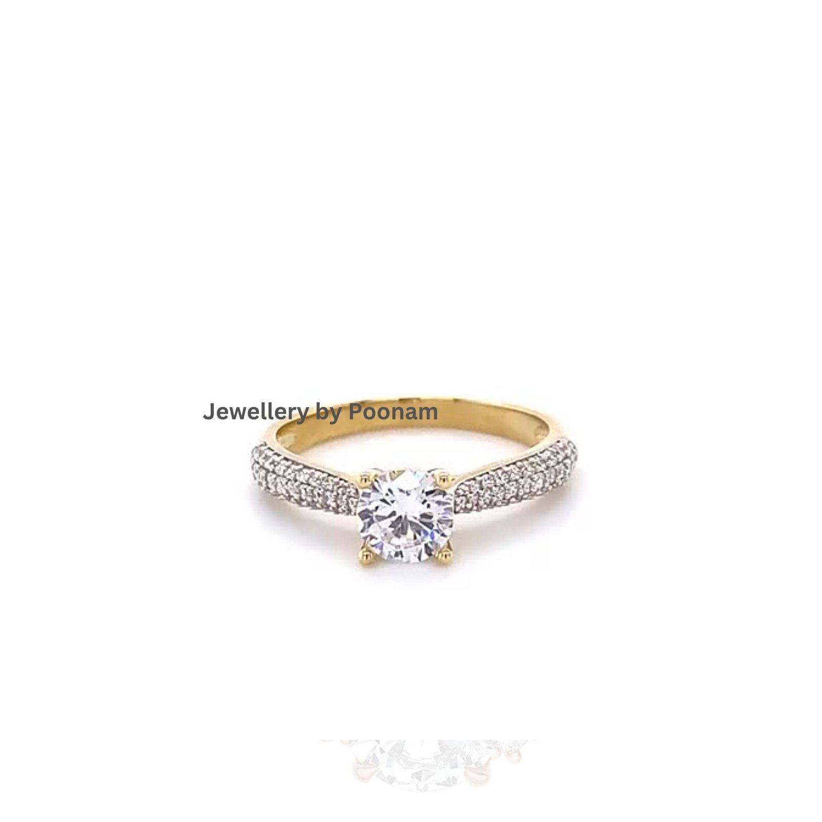925 Gold Plated Moissanite Engagement Ring: Solitaire Promise Ring - Jewelry By Poonam | SKU: R-1027 925 Gold Plated Moissanite Engagement Ring: Solitaire Promise Ring - Jewelry By Poonam | SKU: R-1027