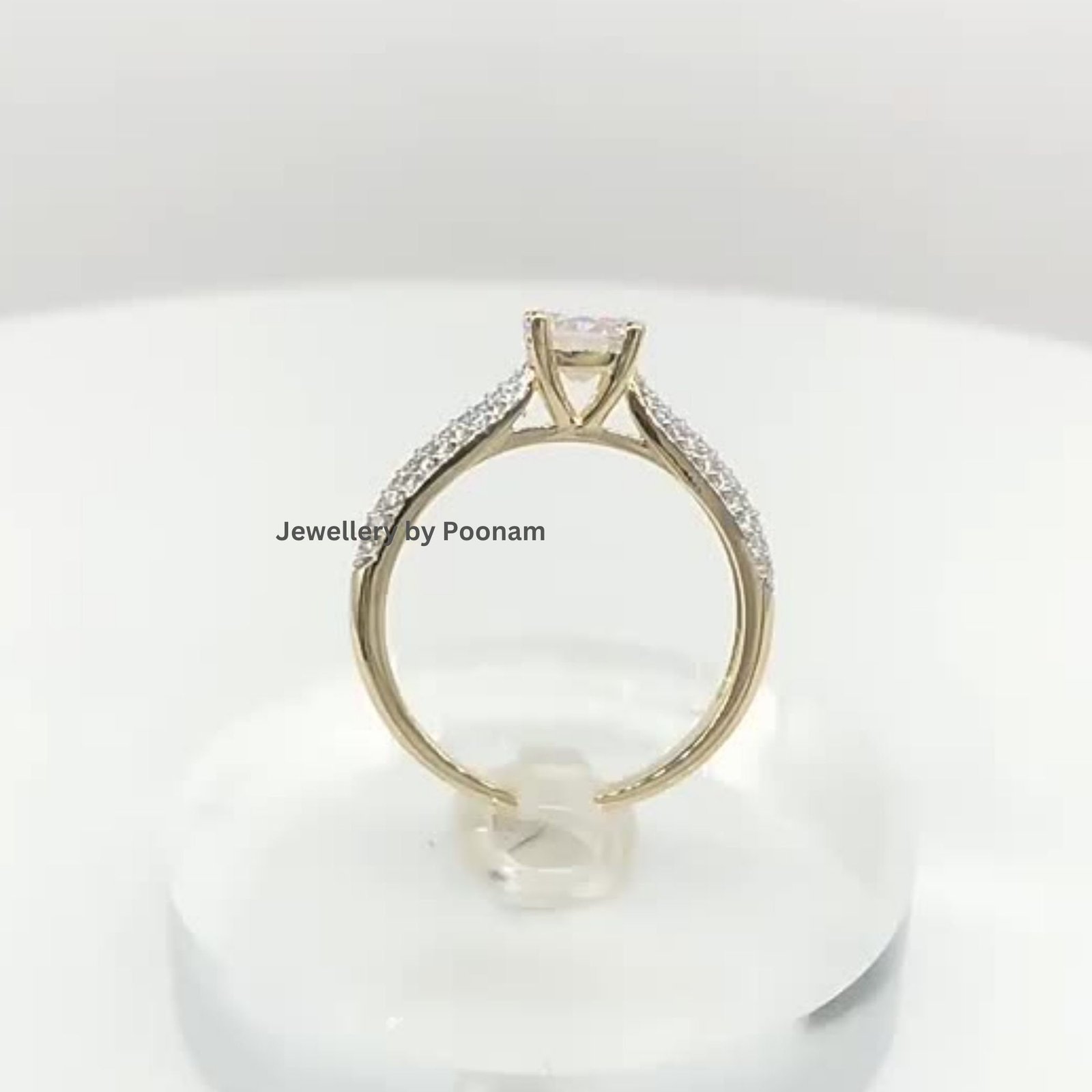 925 Gold Plated Moissanite Engagement Ring: Solitaire Promise Ring - View 2 - Jewelry By Poonam | SKU: R-1027 925 Gold Plated Moissanite Engagement Ring: Solitaire Promise Ring - View 2 - Jewelry By Poonam | SKU: R-1027