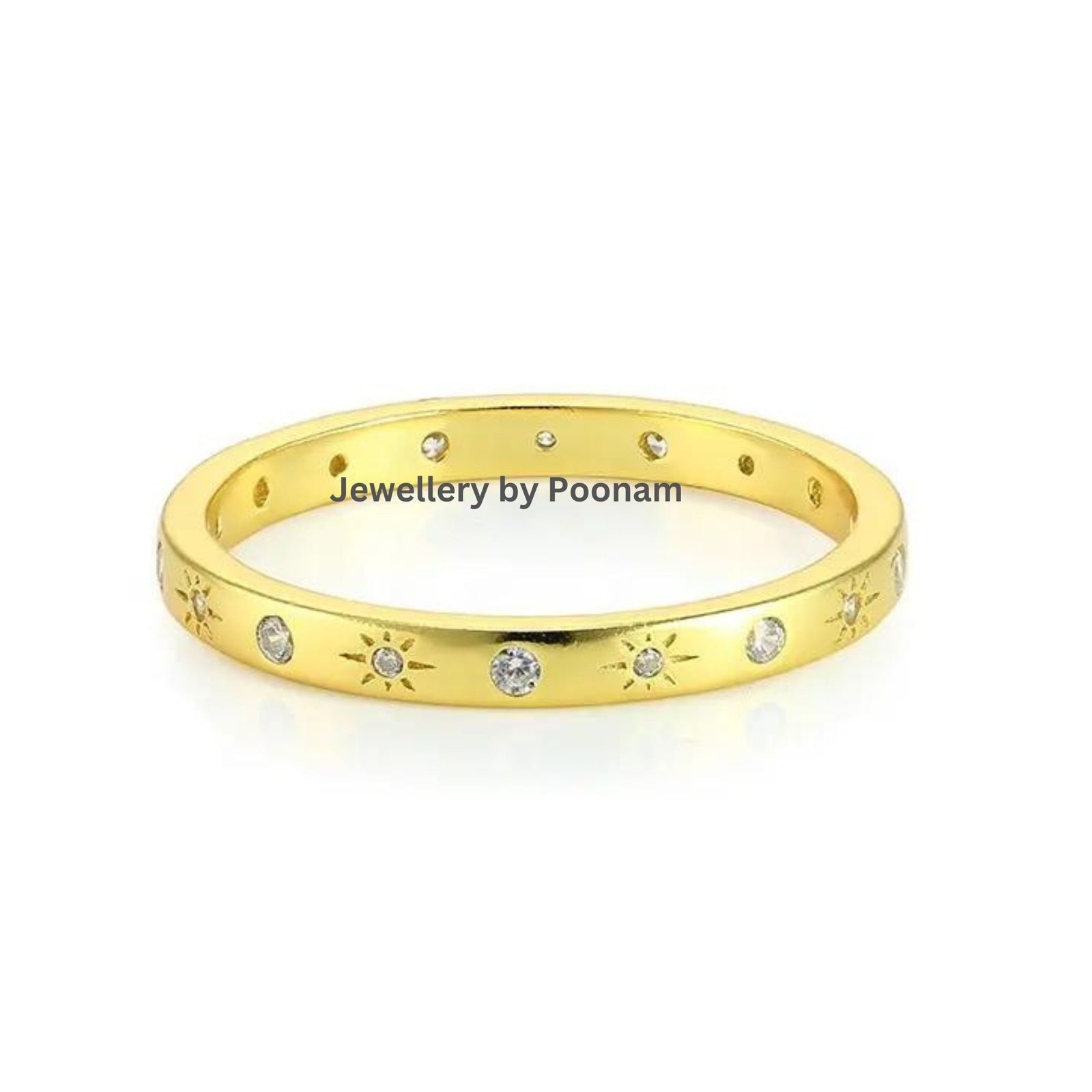 925 Gold Plated Moissanite Ring: Sterling Silver Band - Jewelry By Poonam | SKU: R-1039 925 Gold Plated Moissanite Ring: Sterling Silver Band - Jewelry By Poonam | SKU: R-1039