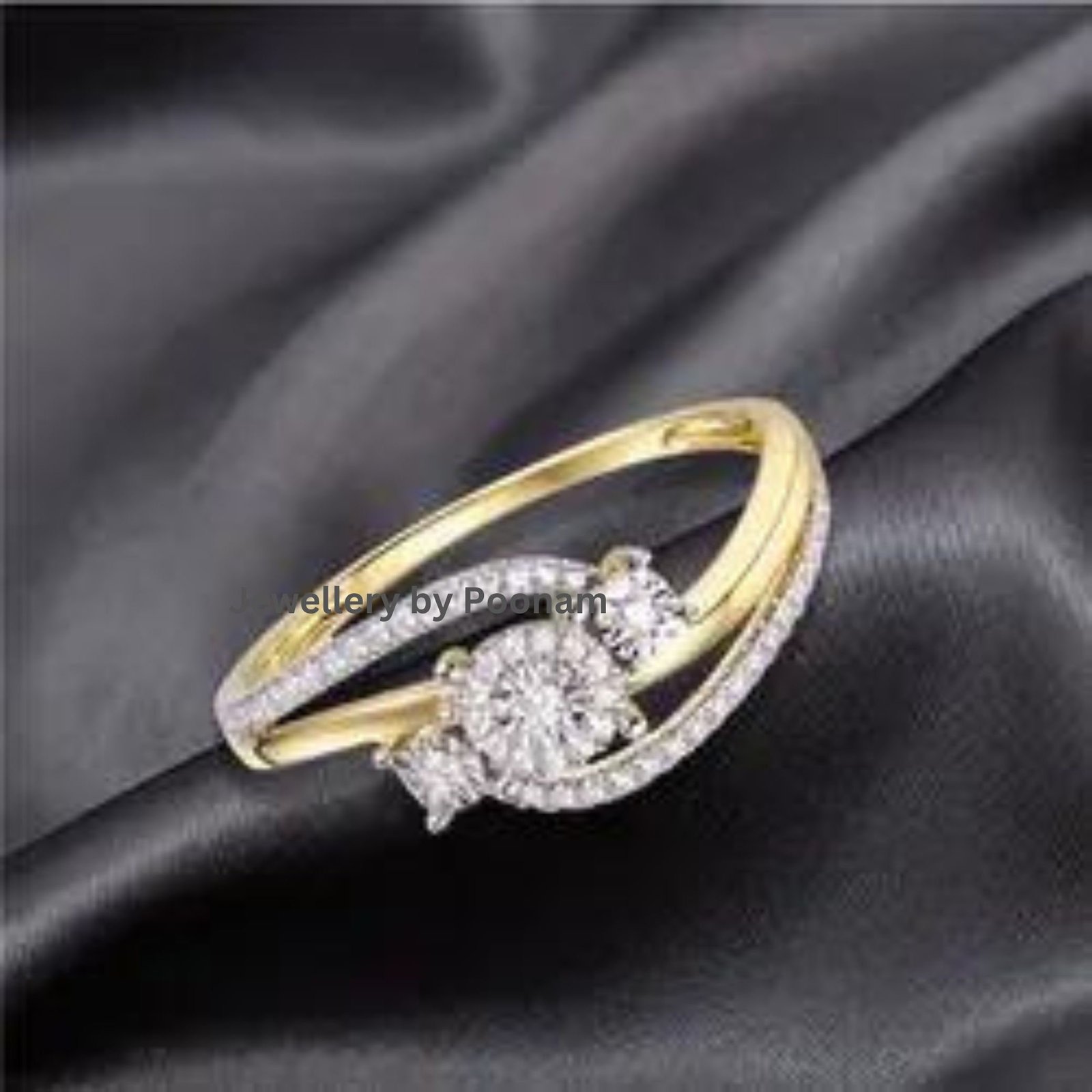 925 Gold-Plated Pear Moissanite Cluster Ring, Anniversary Gift - View 2 - Jewelry By Poonam | SKU: R-1029 925 Gold-Plated Pear Moissanite Cluster Ring, Anniversary Gift - View 2 - Jewelry By Poonam | SKU: R-1029