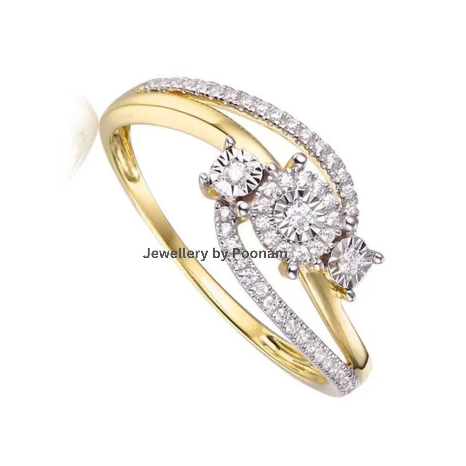 925 Gold-Plated Pear Moissanite Cluster Ring, Anniversary Gift - View 3 - Jewelry By Poonam | SKU: R-1029 925 Gold-Plated Pear Moissanite Cluster Ring, Anniversary Gift - View 3 - Jewelry By Poonam | SKU: R-1029