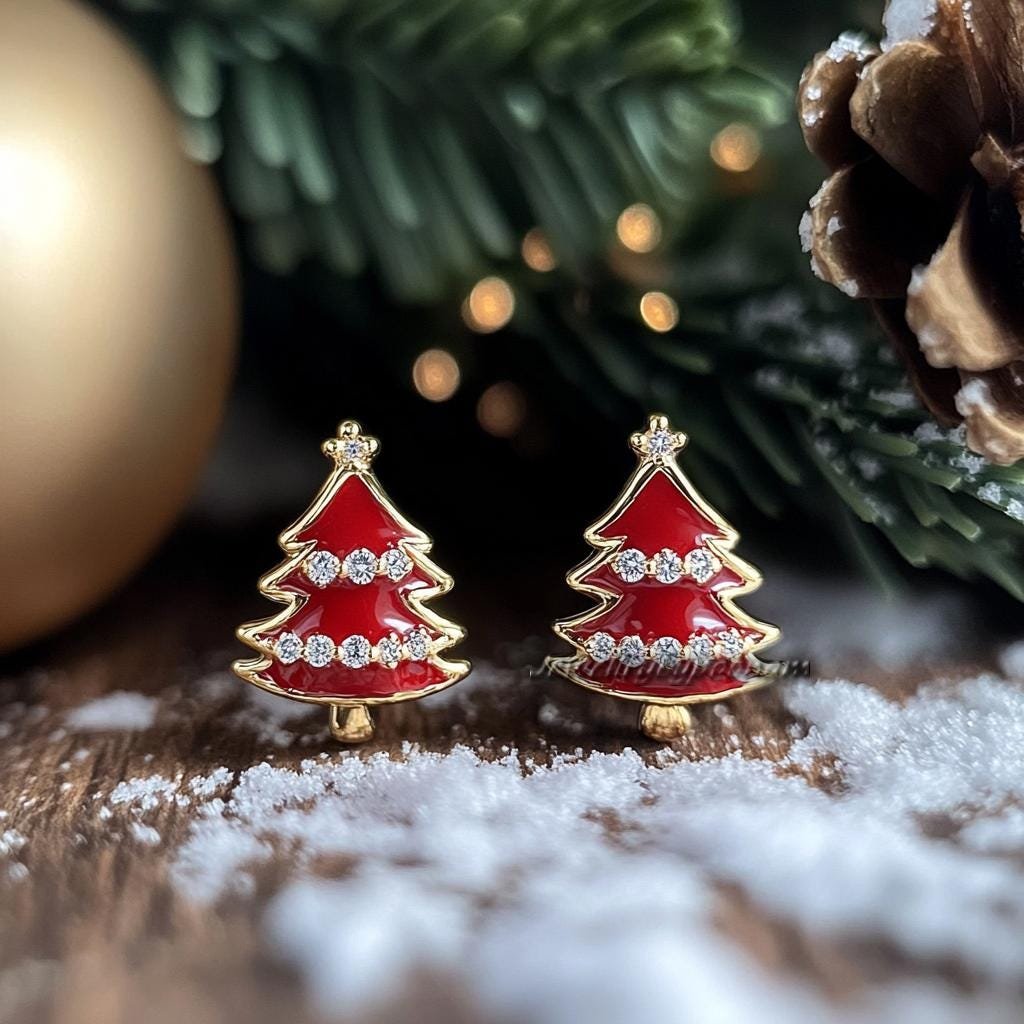 925 Silver Christmas Tree Earrings – Enamel CZ Studs, Festive Holiday Jewelry - View 4 - Jewelry By Poonam | SKU: PJE2004-SLY 925 Silver Christmas Tree Earrings – Enamel CZ Studs, Festive Holiday Jewelry - View 4 - Jewelry By Poonam | SKU: PJE2004-SLY