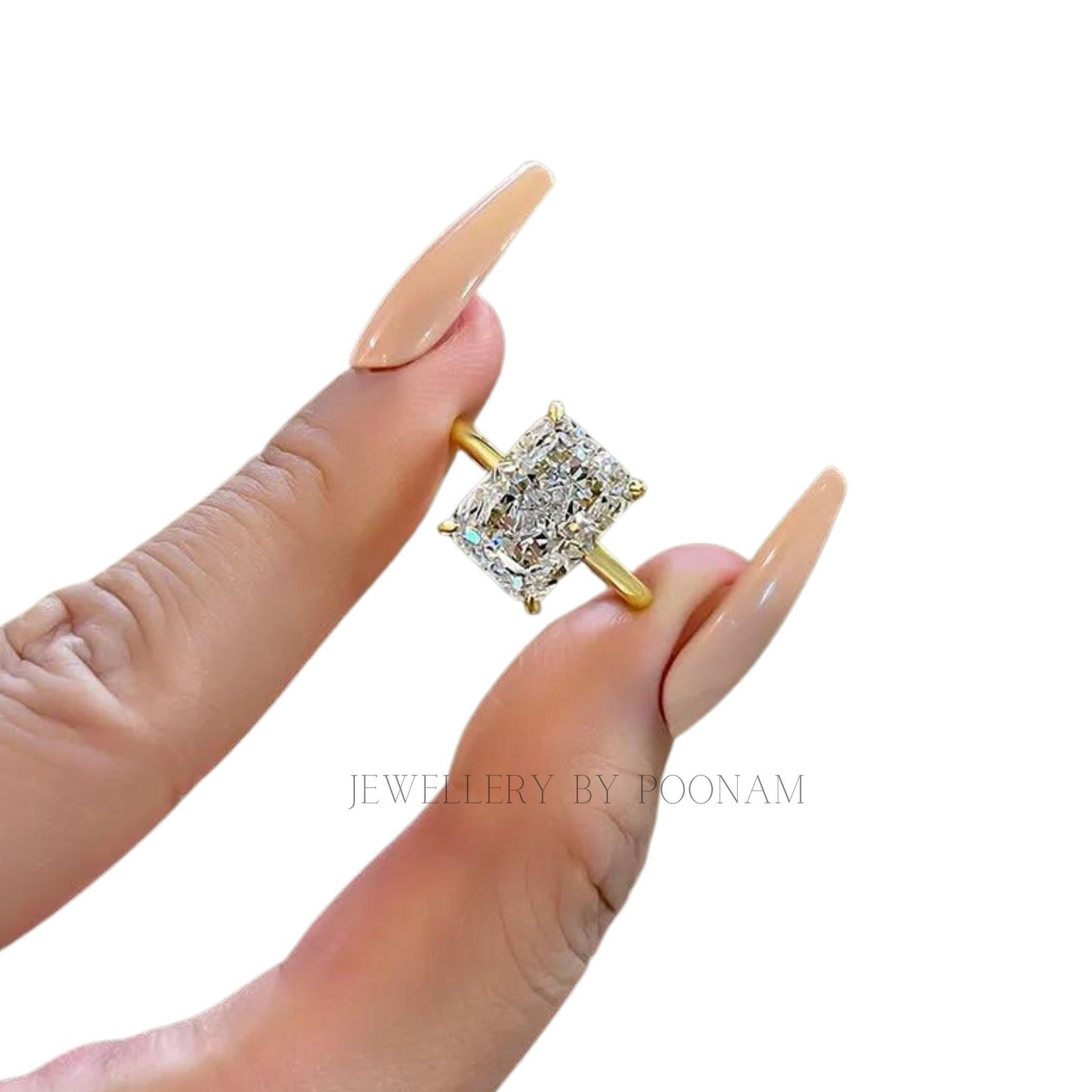 925 Silver CZ Diamond Ring: Rectangle Solitaire, Prong Setting - View 6 - Jewelry By Poonam | SKU: PJR1179- 2/26 925 Silver CZ Diamond Ring: Rectangle Solitaire, Prong Setting - View 6 - Jewelry By Poonam | SKU: PJR1179- 2/26