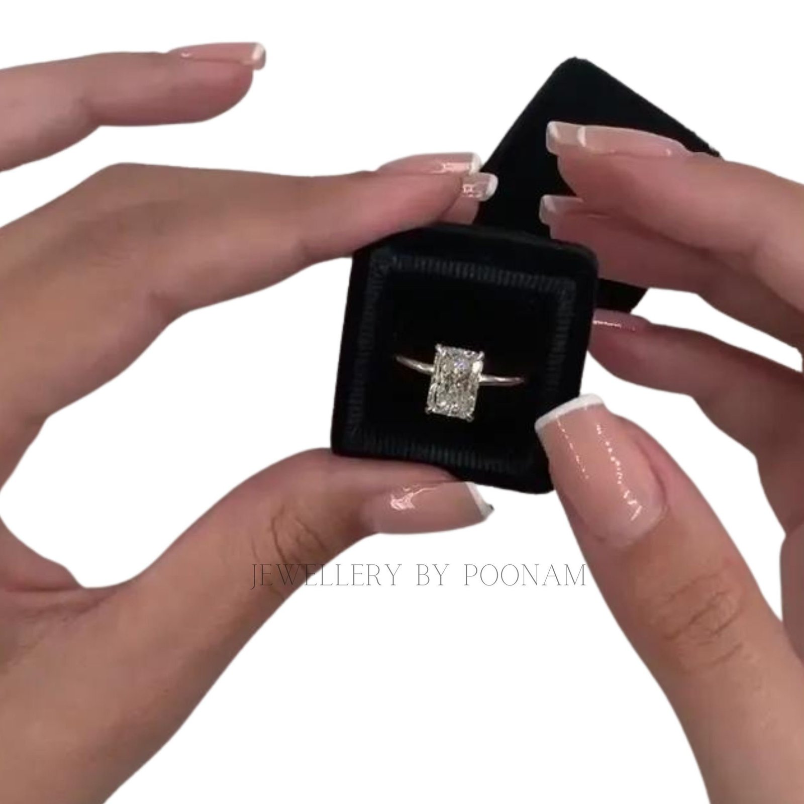 925 Silver CZ Diamond Ring: Rectangle Solitaire, Prong Setting - View 7 - Jewelry By Poonam | SKU: PJR1179- 2/26 925 Silver CZ Diamond Ring: Rectangle Solitaire, Prong Setting - View 7 - Jewelry By Poonam | SKU: PJR1179- 2/26