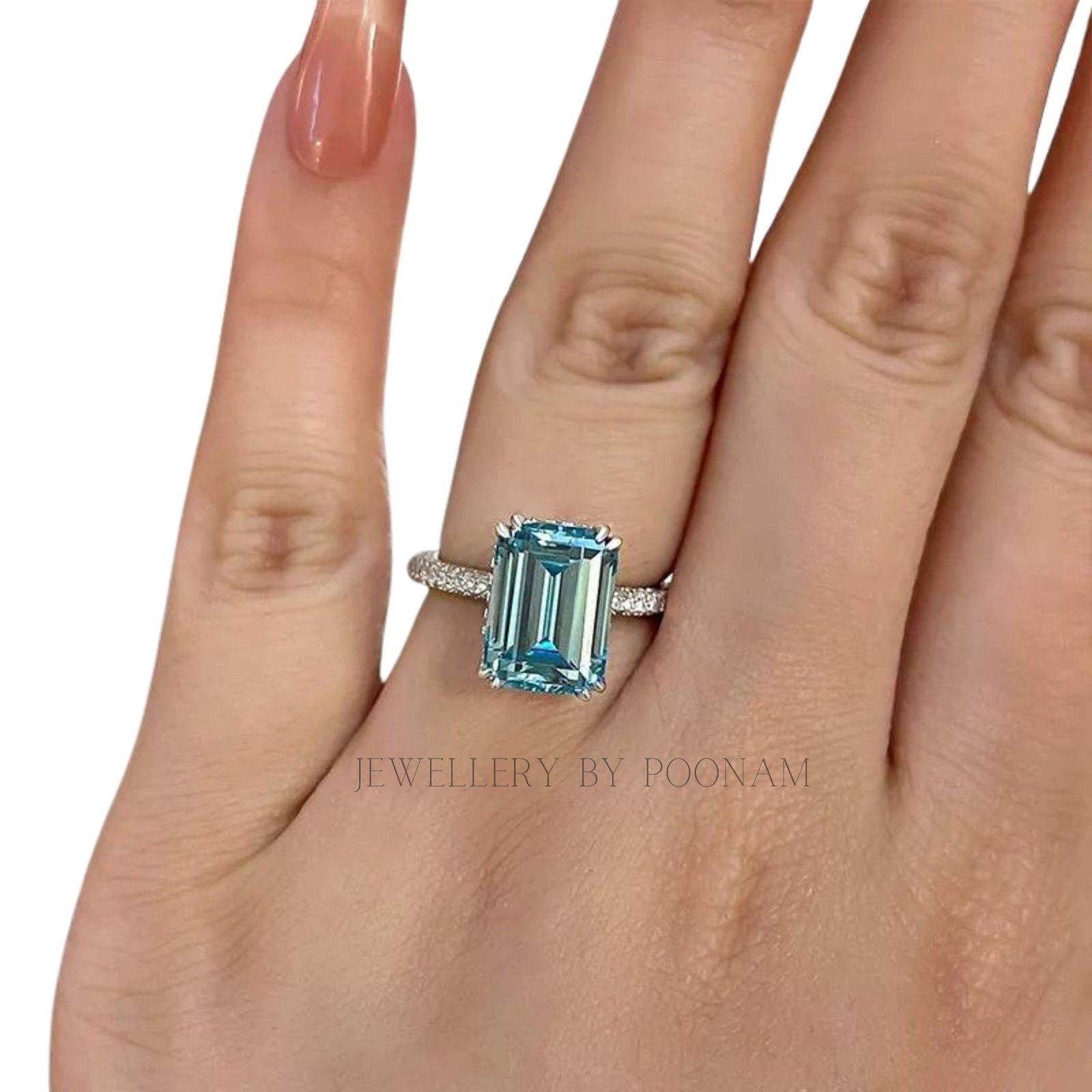 925 Silver Emerald-Cut Aquamarine Ring – Luxury Sterling Silver Engagement & Wedding Jewelry - Jewelry By Poonam | SKU: R-118 925 Silver Emerald-Cut Aquamarine Ring – Luxury Sterling Silver Engagement & Wedding Jewelry - Jewelry By Poonam | SKU: R-118