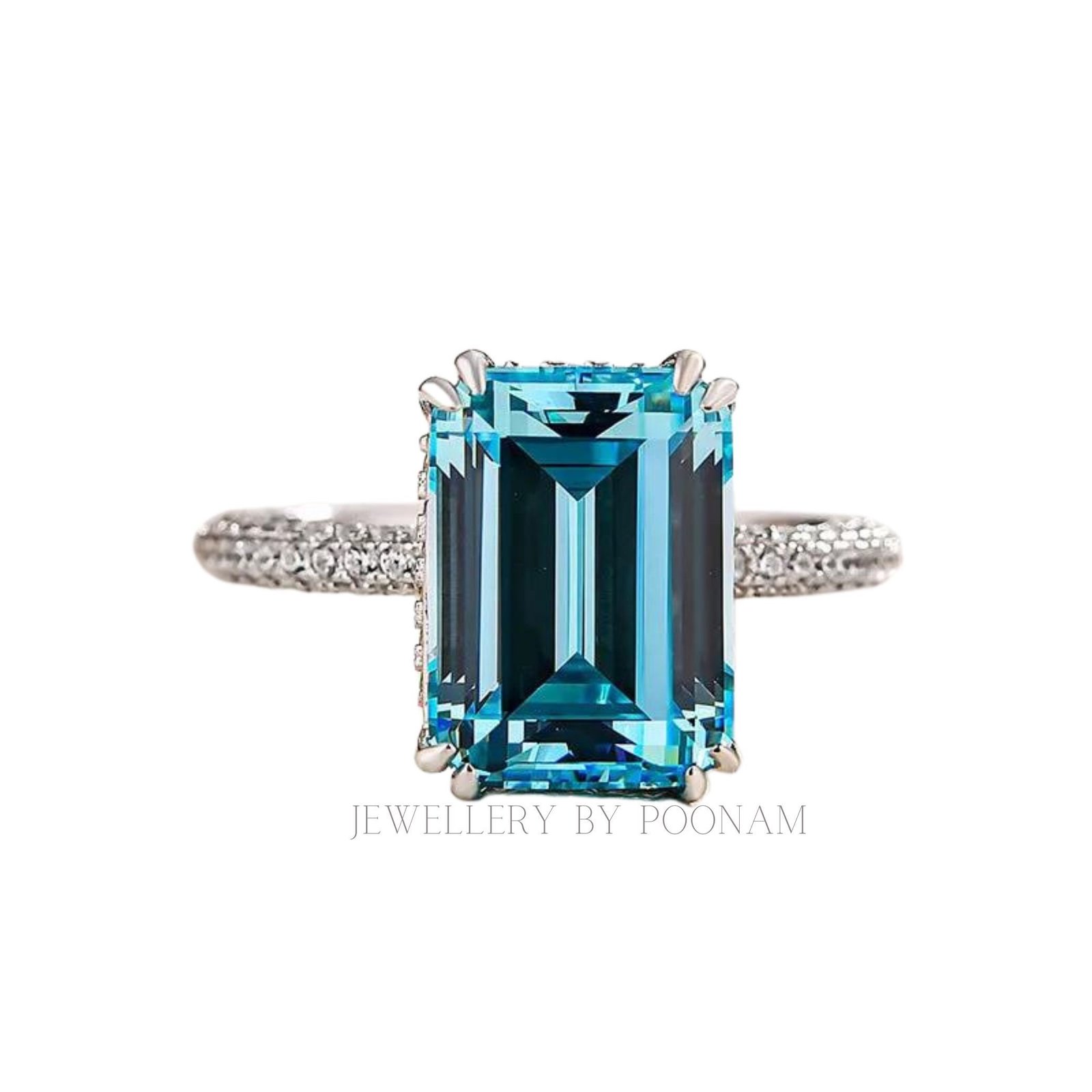 925 Silver Emerald-Cut Aquamarine Ring – Luxury Sterling Silver Engagement & Wedding Jewelry - View 2 - Jewelry By Poonam | S 925 Silver Emerald-Cut Aquamarine Ring – Luxury Sterling Silver Engagement & Wedding Jewelry - View 2 - Jewelry By Poonam | S