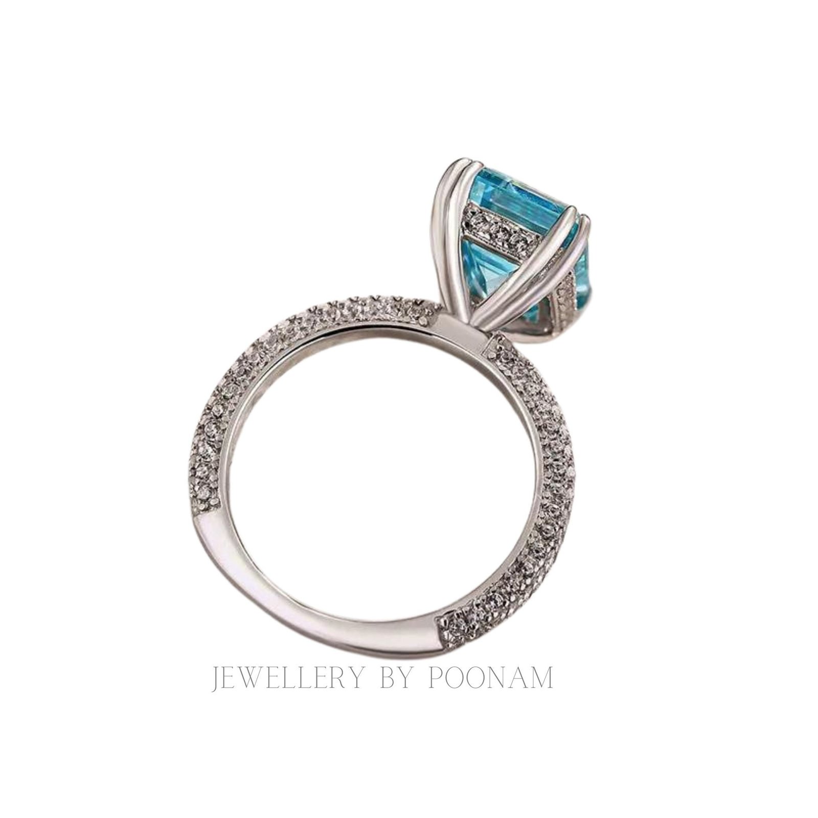 925 Silver Emerald-Cut Aquamarine Ring – Luxury Sterling Silver Engagement & Wedding Jewelry - View 6 - Jewelry By Poonam | S 925 Silver Emerald-Cut Aquamarine Ring – Luxury Sterling Silver Engagement & Wedding Jewelry - View 6 - Jewelry By Poonam | S