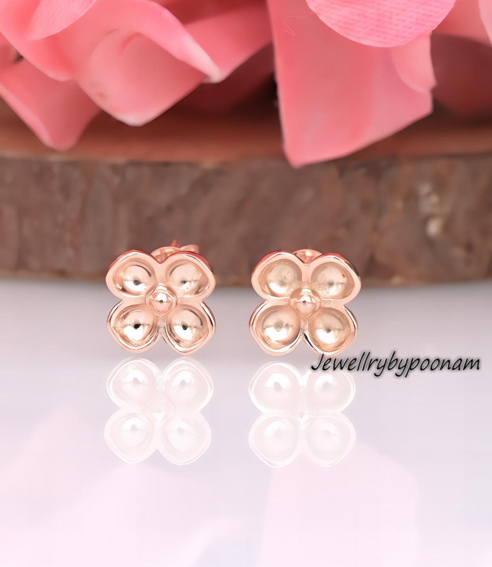 925 Silver Rose Gold Plated Clover Stud Earrings, 10mm - Jewelry By Poonam | SKU: PJE1699-SLRG-10M 2/2026 925 Silver Rose Gold Plated Clover Stud Earrings, 10mm - Jewelry By Poonam | SKU: PJE1699-SLRG-10M 2/2026