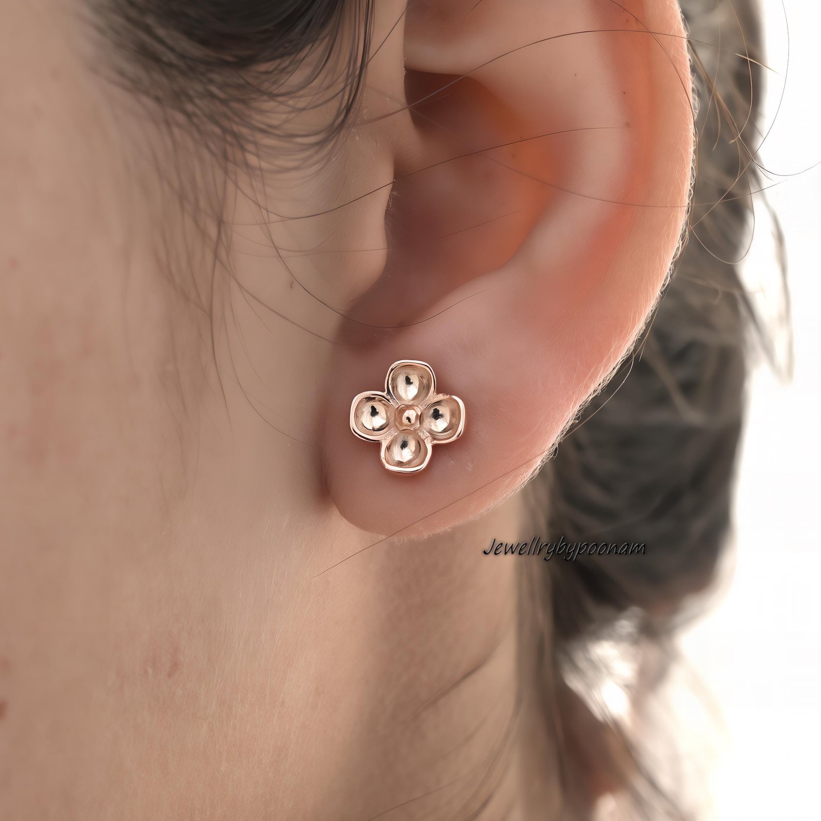 925 Silver Rose Gold Plated Clover Stud Earrings, 10mm - View 2 - Jewelry By Poonam | SKU: PJE1699-SLRG-10M 2/2026 925 Silver Rose Gold Plated Clover Stud Earrings, 10mm - View 2 - Jewelry By Poonam | SKU: PJE1699-SLRG-10M 2/2026