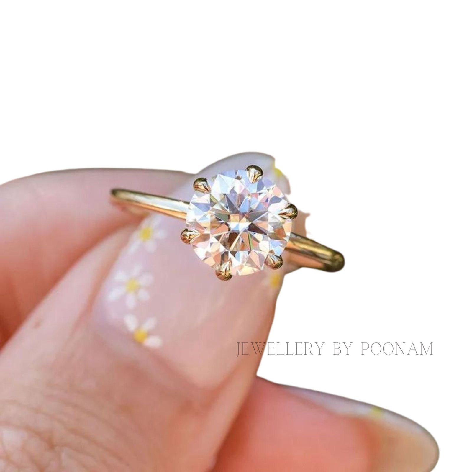 925 Silver Round Cut Solitaire Ring – Yellow Gold Plated Classic Engagement Ring for Women - Jewelry By Poonam | SKU: R-1170 925 Silver Round Cut Solitaire Ring – Yellow Gold Plated Classic Engagement Ring for Women - Jewelry By Poonam | SKU: R-1170