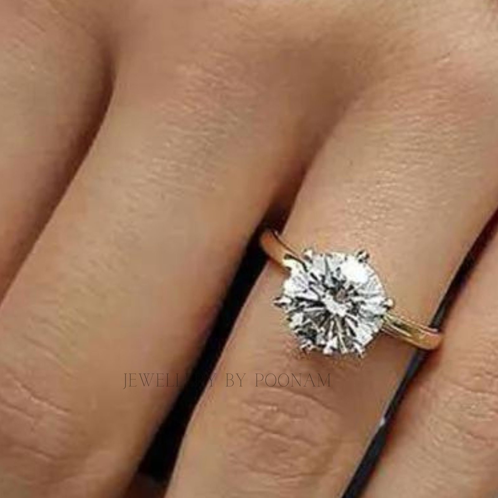 925 Silver Round Cut Solitaire Ring – Yellow Gold Plated Classic Engagement Ring for Women - View 2 - Jewelry By Poonam | SKU 925 Silver Round Cut Solitaire Ring – Yellow Gold Plated Classic Engagement Ring for Women - View 2 - Jewelry By Poonam | SKU