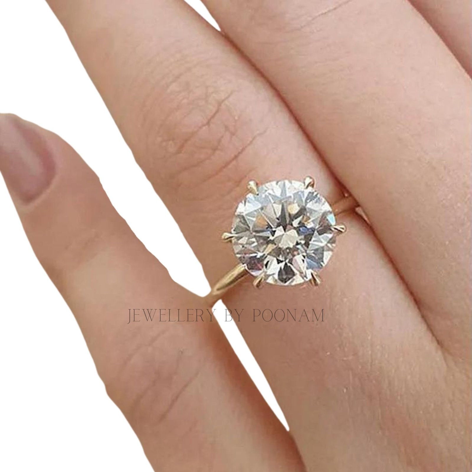 925 Silver Round Cut Solitaire Ring – Yellow Gold Plated Classic Engagement Ring for Women - View 4 - Jewelry By Poonam | SKU 925 Silver Round Cut Solitaire Ring – Yellow Gold Plated Classic Engagement Ring for Women - View 4 - Jewelry By Poonam | SKU