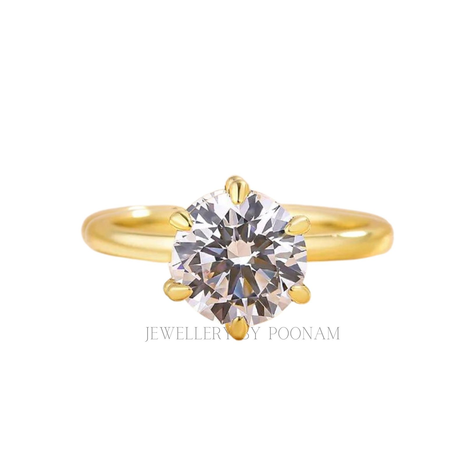 925 Silver Round Cut Solitaire Ring – Yellow Gold Plated Classic Engagement Ring for Women - View 5 - Jewelry By Poonam | SKU 925 Silver Round Cut Solitaire Ring – Yellow Gold Plated Classic Engagement Ring for Women - View 5 - Jewelry By Poonam | SKU