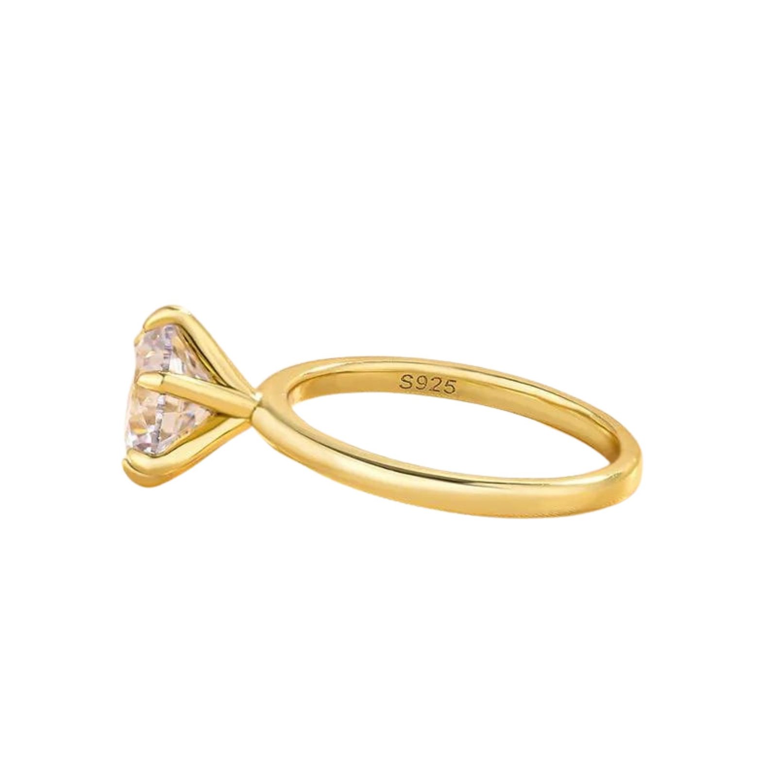 925 Silver Round Cut Solitaire Ring – Yellow Gold Plated Classic Engagement Ring for Women - View 6 - Jewelry By Poonam | SKU 925 Silver Round Cut Solitaire Ring – Yellow Gold Plated Classic Engagement Ring for Women - View 6 - Jewelry By Poonam | SKU