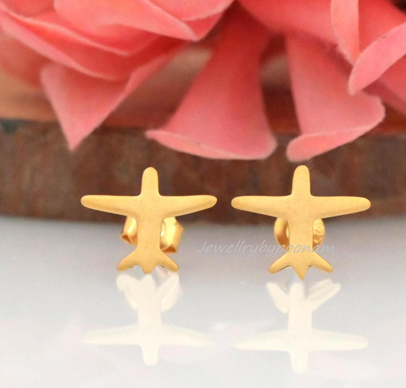 925 Sterling Silver Airplane Stud Earrings – Dainty Travel & Aviation Jewelry - Jewelry By Poonam | SKU: PJE1794-SLYG-10M 2/2 925 Sterling Silver Airplane Stud Earrings – Dainty Travel & Aviation Jewelry - Jewelry By Poonam | SKU: PJE1794-SLYG-10M 2/2