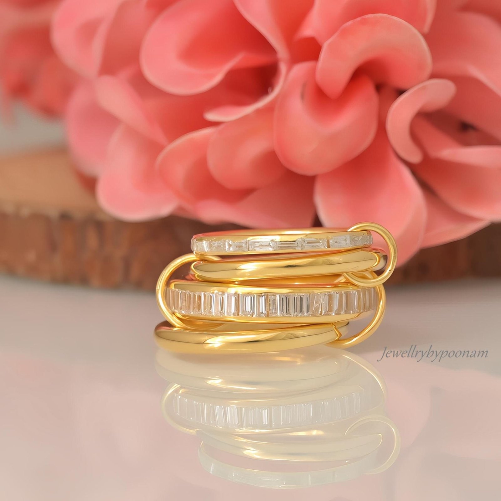 925 Sterling Silver Baguette Connector Ring, Chunky Linked Bands Ring - Jewelry By Poonam | SKU: PJR904-SLNSBTTWTYS-US-10 2/2 925 Sterling Silver Baguette Connector Ring, Chunky Linked Bands Ring - Jewelry By Poonam | SKU: PJR904-SLNSBTTWTYS-US-10 2/2