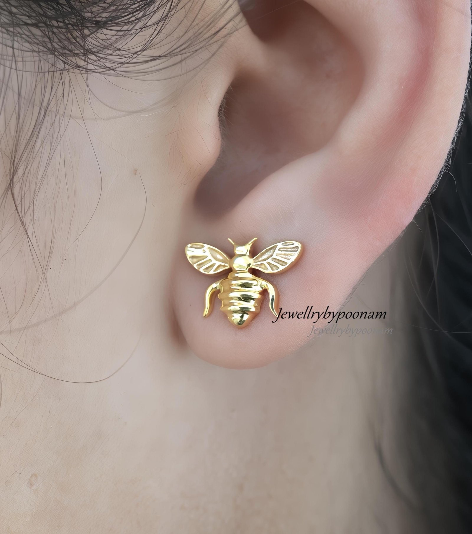 925 Sterling Silver Bee Stud Earrings — Handmade Dainty Jewelry - View 2 - Jewelry By Poonam | SKU: PJE1739-SLYG-10M 2/2026 925 Sterling Silver Bee Stud Earrings — Handmade Dainty Jewelry - View 2 - Jewelry By Poonam | SKU: PJE1739-SLYG-10M 2/2026