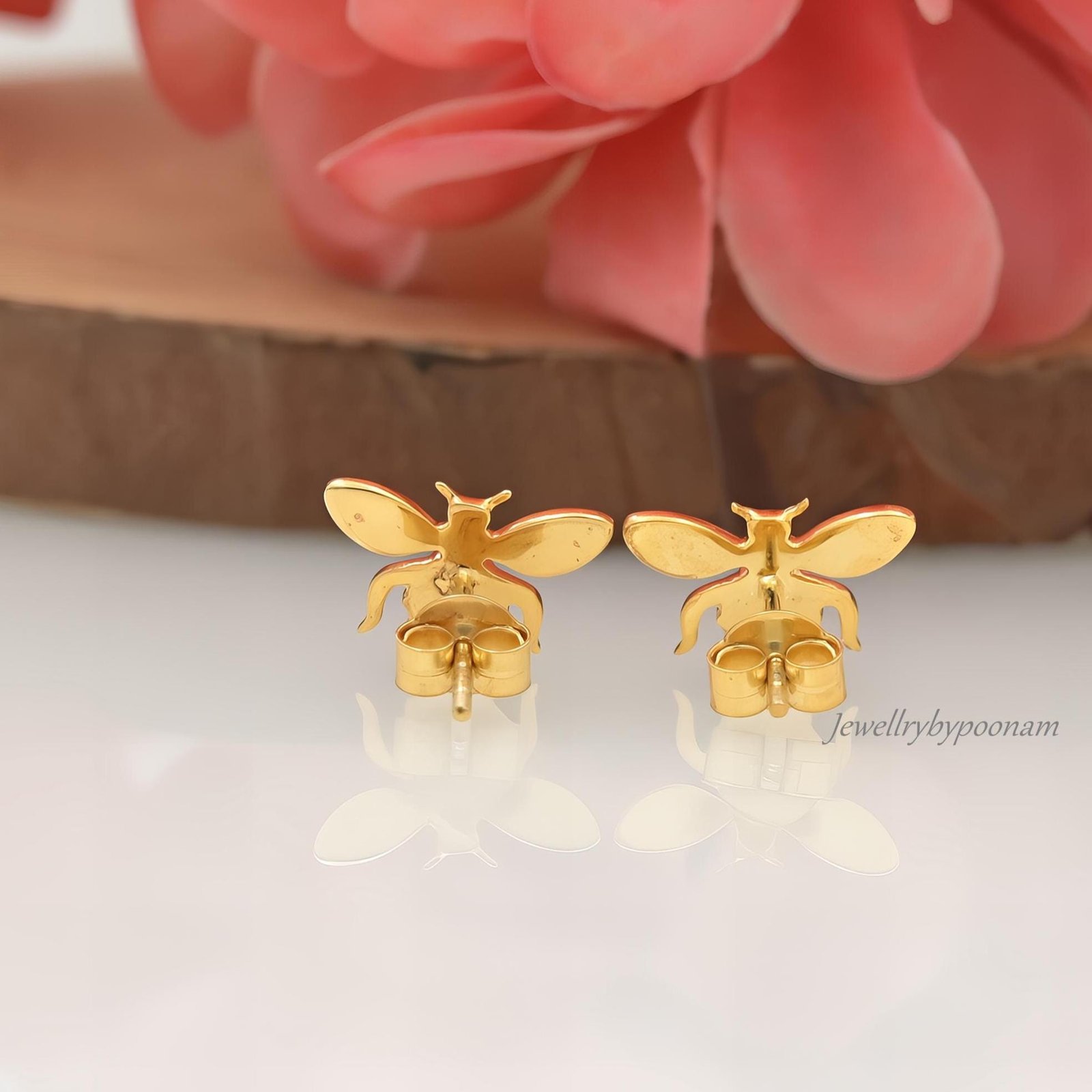 925 Sterling Silver Bee Stud Earrings — Handmade Dainty Jewelry - View 3 - Jewelry By Poonam | SKU: PJE1739-SLYG-10M 2/2026 925 Sterling Silver Bee Stud Earrings — Handmade Dainty Jewelry - View 3 - Jewelry By Poonam | SKU: PJE1739-SLYG-10M 2/2026