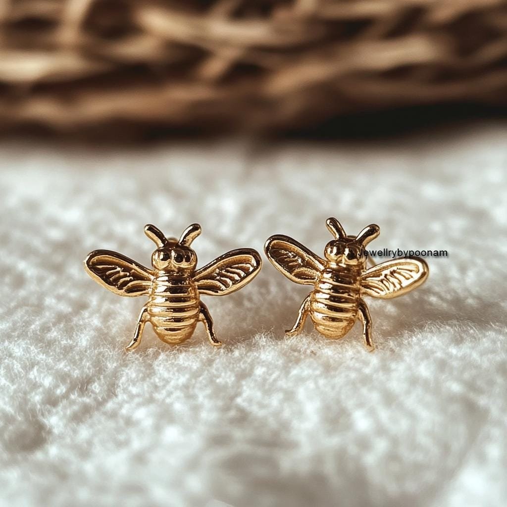 925 Sterling Silver Bee Stud Earrings — Handmade Dainty Jewelry - View 4 - Jewelry By Poonam | SKU: PJE1739-SLYG-10M 2/2026 925 Sterling Silver Bee Stud Earrings — Handmade Dainty Jewelry - View 4 - Jewelry By Poonam | SKU: PJE1739-SLYG-10M 2/2026