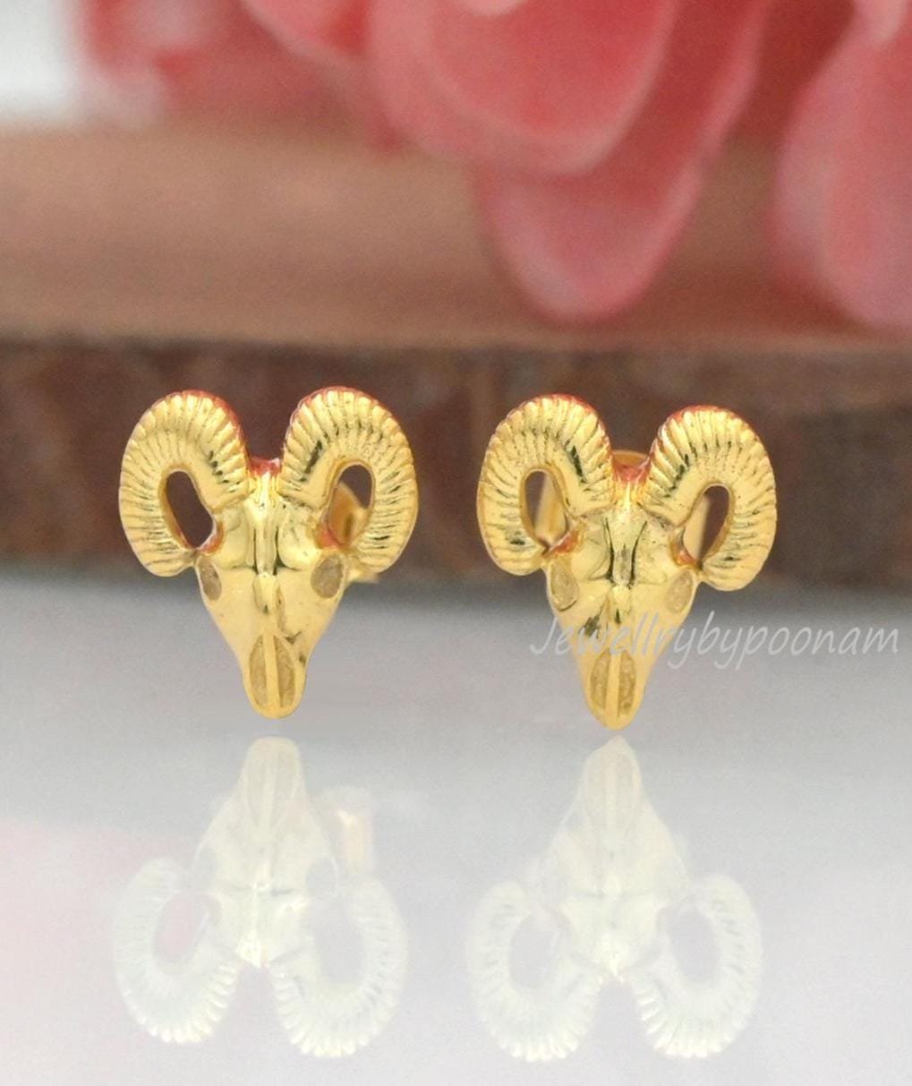 925 Sterling Silver Bighorn Sheep Skull Stud Earrings – Dainty Gold Rams Head Jewelry - Jewelry By Poonam | SKU: PJE1745-SLYG 925 Sterling Silver Bighorn Sheep Skull Stud Earrings – Dainty Gold Rams Head Jewelry - Jewelry By Poonam | SKU: PJE1745-SLYG