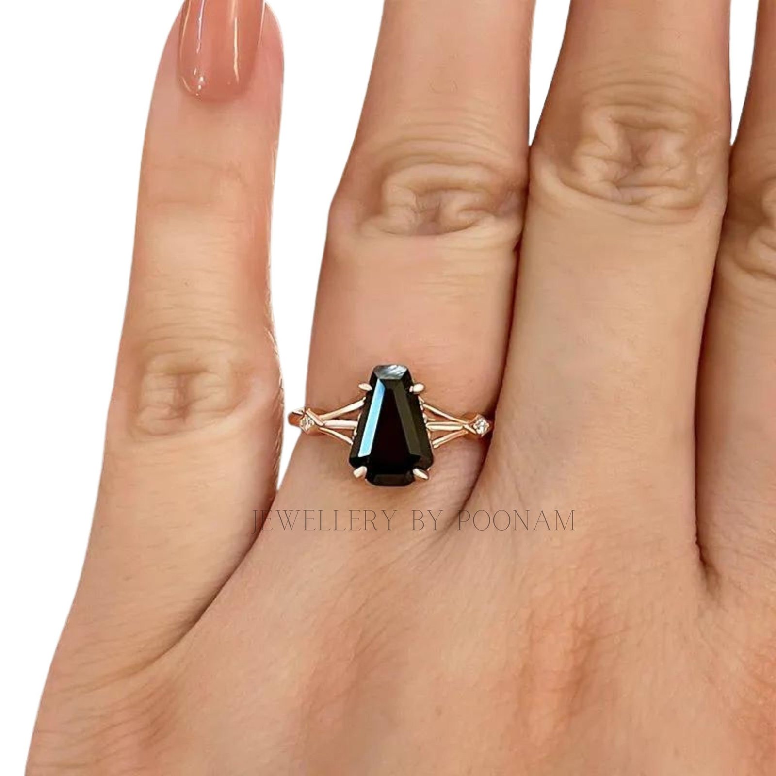 925 Sterling Silver Black Coffin-Cut Moissanite Ring – Unique Engagement Ring for Women - Jewelry By Poonam | SKU: R-1181 925 Sterling Silver Black Coffin-Cut Moissanite Ring – Unique Engagement Ring for Women - Jewelry By Poonam | SKU: R-1181