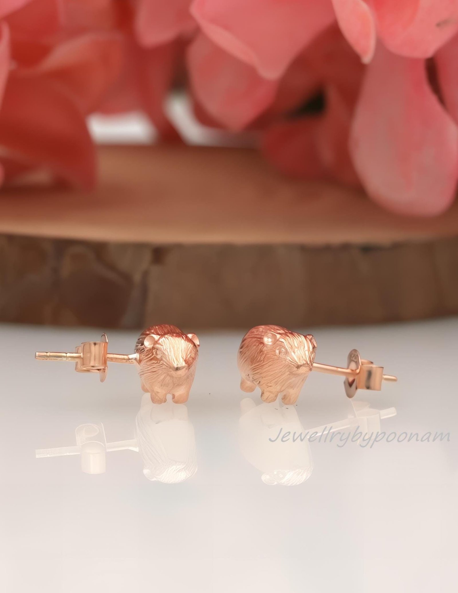 925 Sterling Silver Capybara Stud Earrings, Dainty Animal Jewelry (10MM) - View 2 - Jewelry By Poonam | SKU: PJE1728-SLRG-10M 925 Sterling Silver Capybara Stud Earrings, Dainty Animal Jewelry (10MM) - View 2 - Jewelry By Poonam | SKU: PJE1728-SLRG-10M