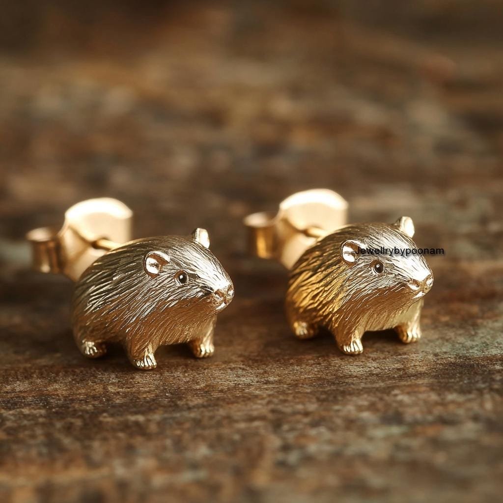 925 Sterling Silver Capybara Stud Earrings, Dainty Animal Jewelry (10MM) - View 3 - Jewelry By Poonam | SKU: PJE1728-SLRG-10M 925 Sterling Silver Capybara Stud Earrings, Dainty Animal Jewelry (10MM) - View 3 - Jewelry By Poonam | SKU: PJE1728-SLRG-10M