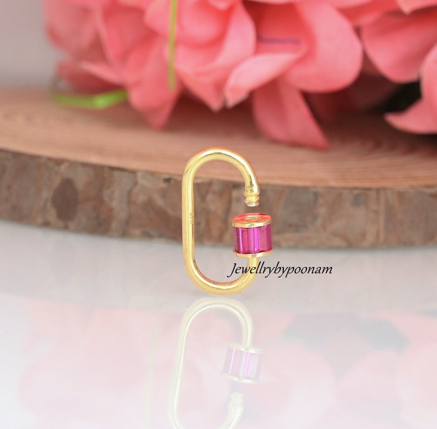 925 Sterling Silver Carabiner Lock with Baguette Sapphire Stones | Pave Carabiner Clasp | Charm Connector - View 3 - Jewelry 925 Sterling Silver Carabiner Lock with Baguette Sapphire Stones | Pave Carabiner Clasp | Charm Connector - View 3 - Jewelry