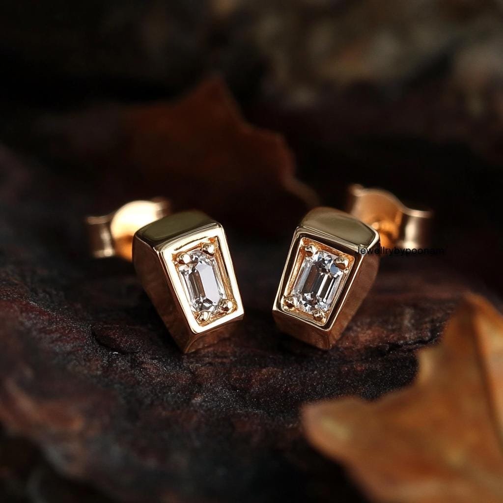 925 Sterling Silver Coffin Stud Earrings — CZ Gemstone, Handmade - Jewelry By Poonam | SKU: PJE- 925 Sterling Silver Coffin Stud Earrings — CZ Gemstone, Handmade - Jewelry By Poonam | SKU: PJE-