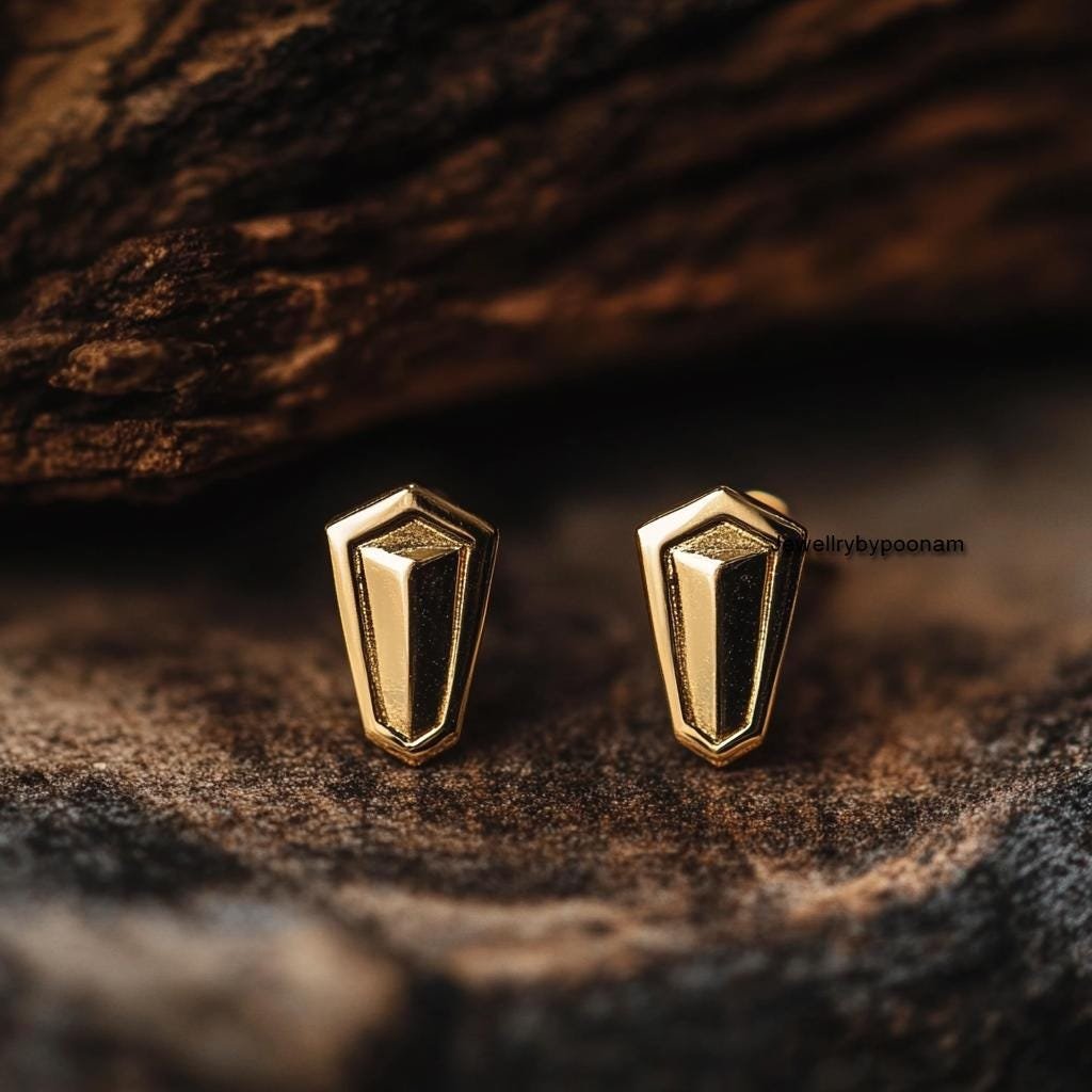 925 Sterling Silver Coffin Stud Earrings — Halloween Jewelry - Jewelry By Poonam | SKU: PJE1805-SLYG-10M 925 Sterling Silver Coffin Stud Earrings — Halloween Jewelry - Jewelry By Poonam | SKU: PJE1805-SLYG-10M