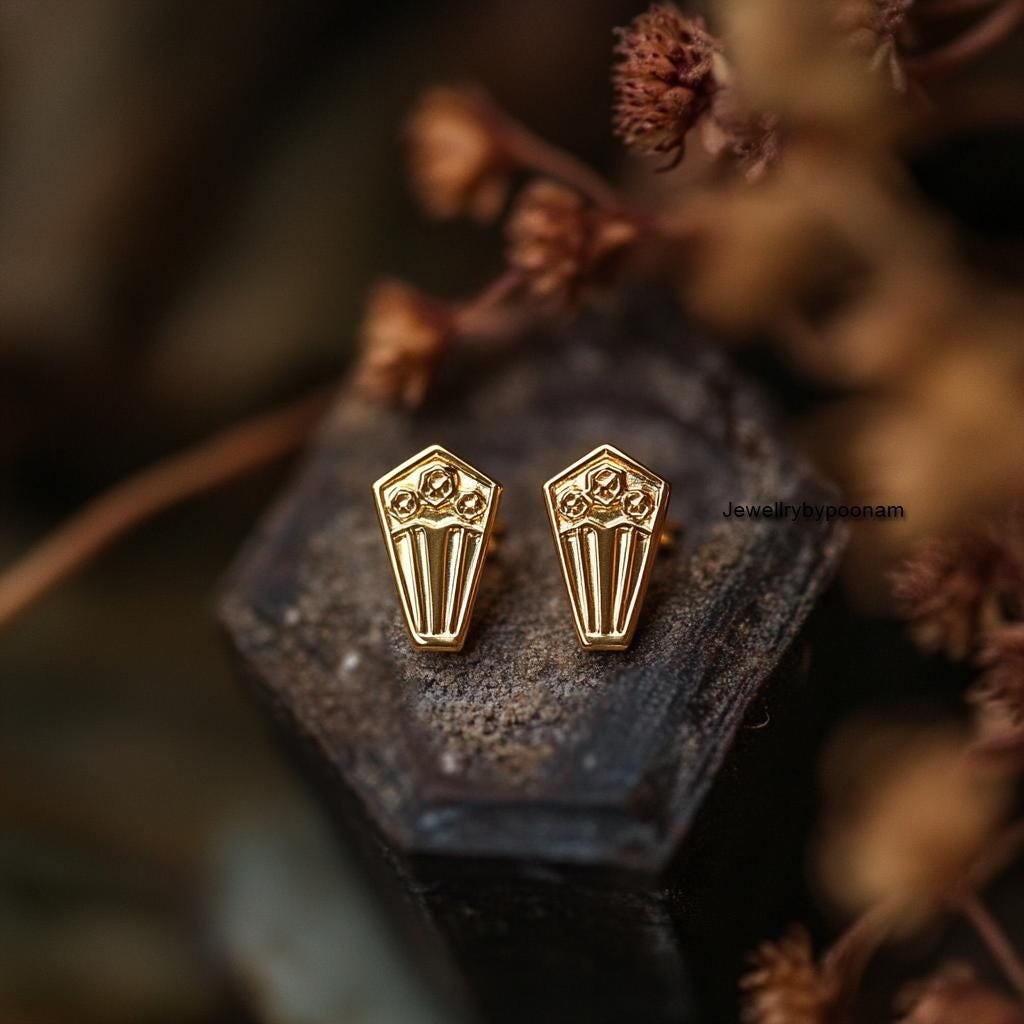 925 Sterling Silver Coffin Stud Earrings — Halloween Jewelry - View 2 - Jewelry By Poonam | SKU: PJE1805-SLYG-10M 925 Sterling Silver Coffin Stud Earrings — Halloween Jewelry - View 2 - Jewelry By Poonam | SKU: PJE1805-SLYG-10M