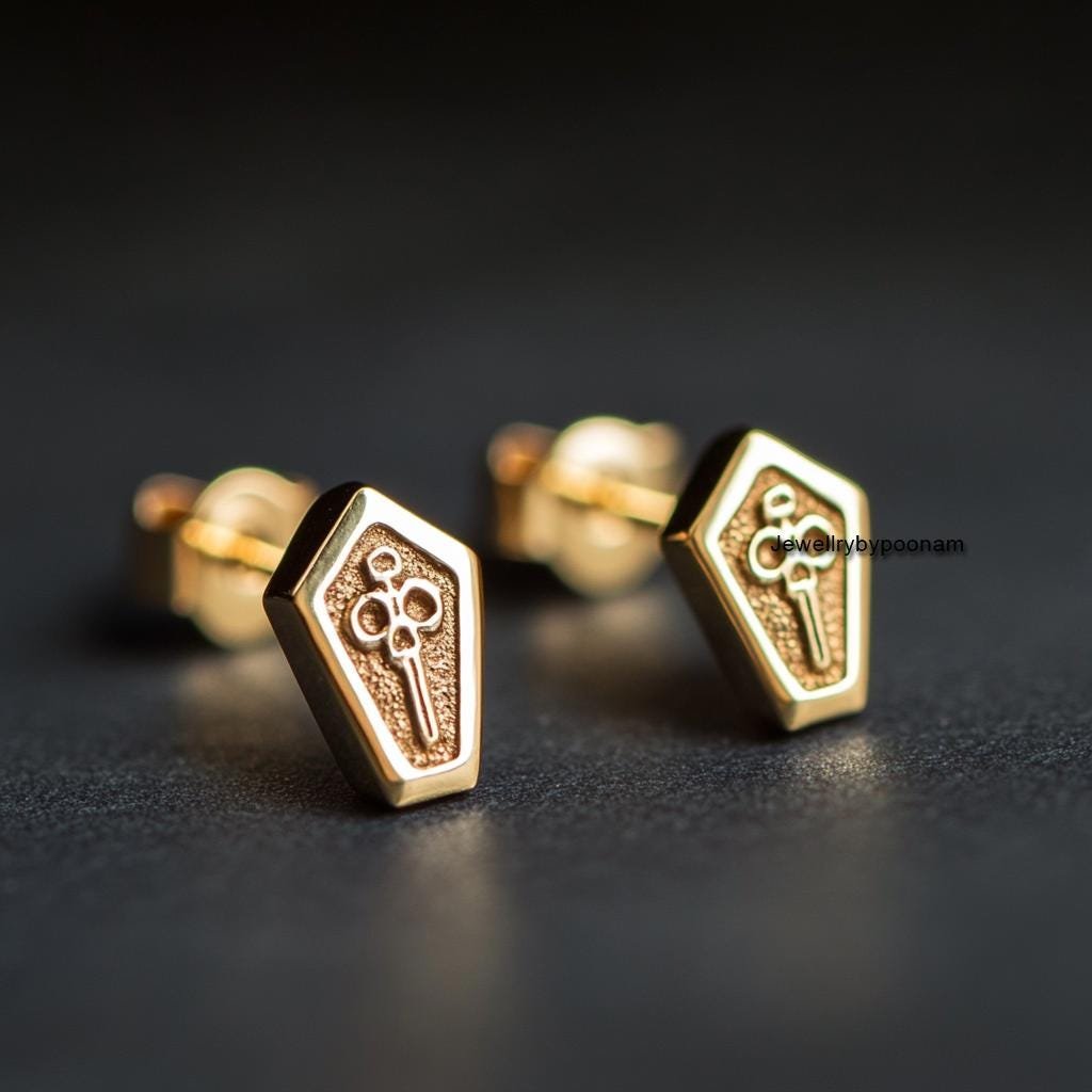 925 Sterling Silver Coffin Stud Earrings — Halloween Jewelry - View 3 - Jewelry By Poonam | SKU: PJE1805-SLYG-10M 925 Sterling Silver Coffin Stud Earrings — Halloween Jewelry - View 3 - Jewelry By Poonam | SKU: PJE1805-SLYG-10M