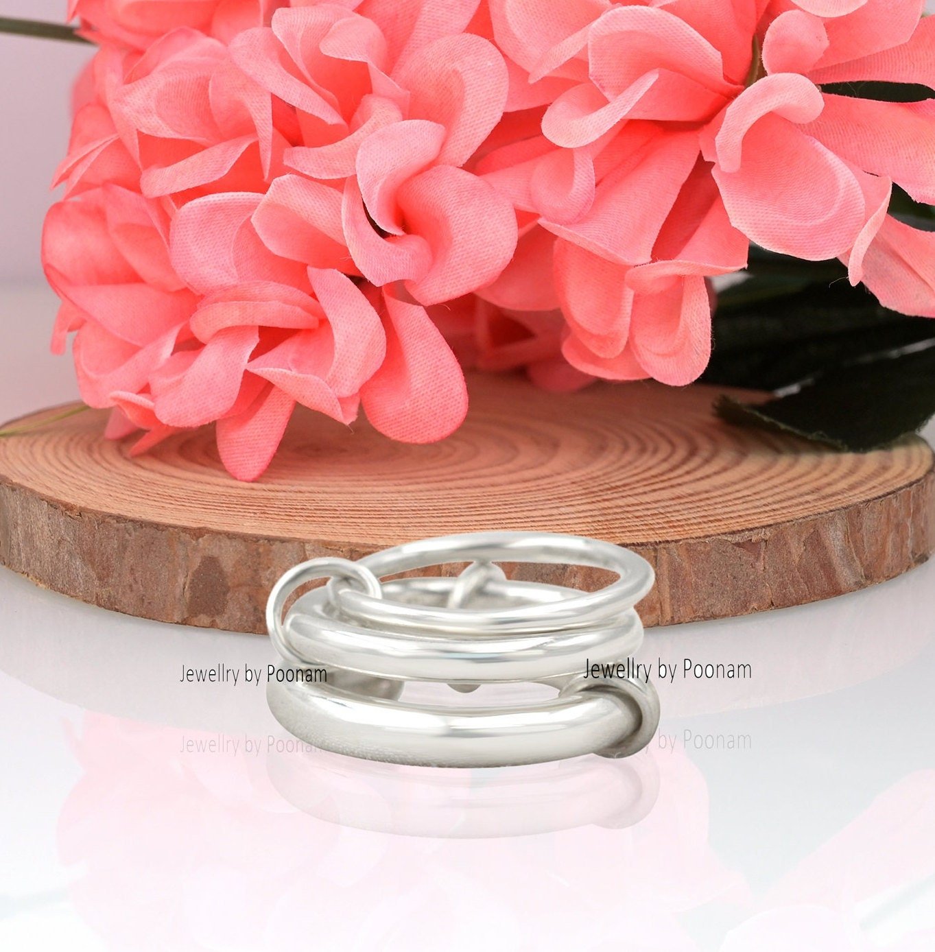 925 Sterling Silver Connector Band Ring – Interlocking Plain Design Accessory - Jewelry By Poonam | SKU: PJR768- 2/26 925 Sterling Silver Connector Band Ring – Interlocking Plain Design Accessory - Jewelry By Poonam | SKU: PJR768- 2/26