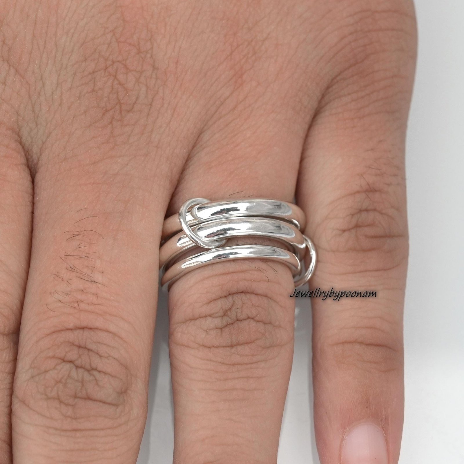 925 Sterling Silver Connector Band Ring – Interlocking Plain Design Accessory - View 3 - Jewelry By Poonam | SKU: PJR768- 2/2 925 Sterling Silver Connector Band Ring – Interlocking Plain Design Accessory - View 3 - Jewelry By Poonam | SKU: PJR768- 2/2