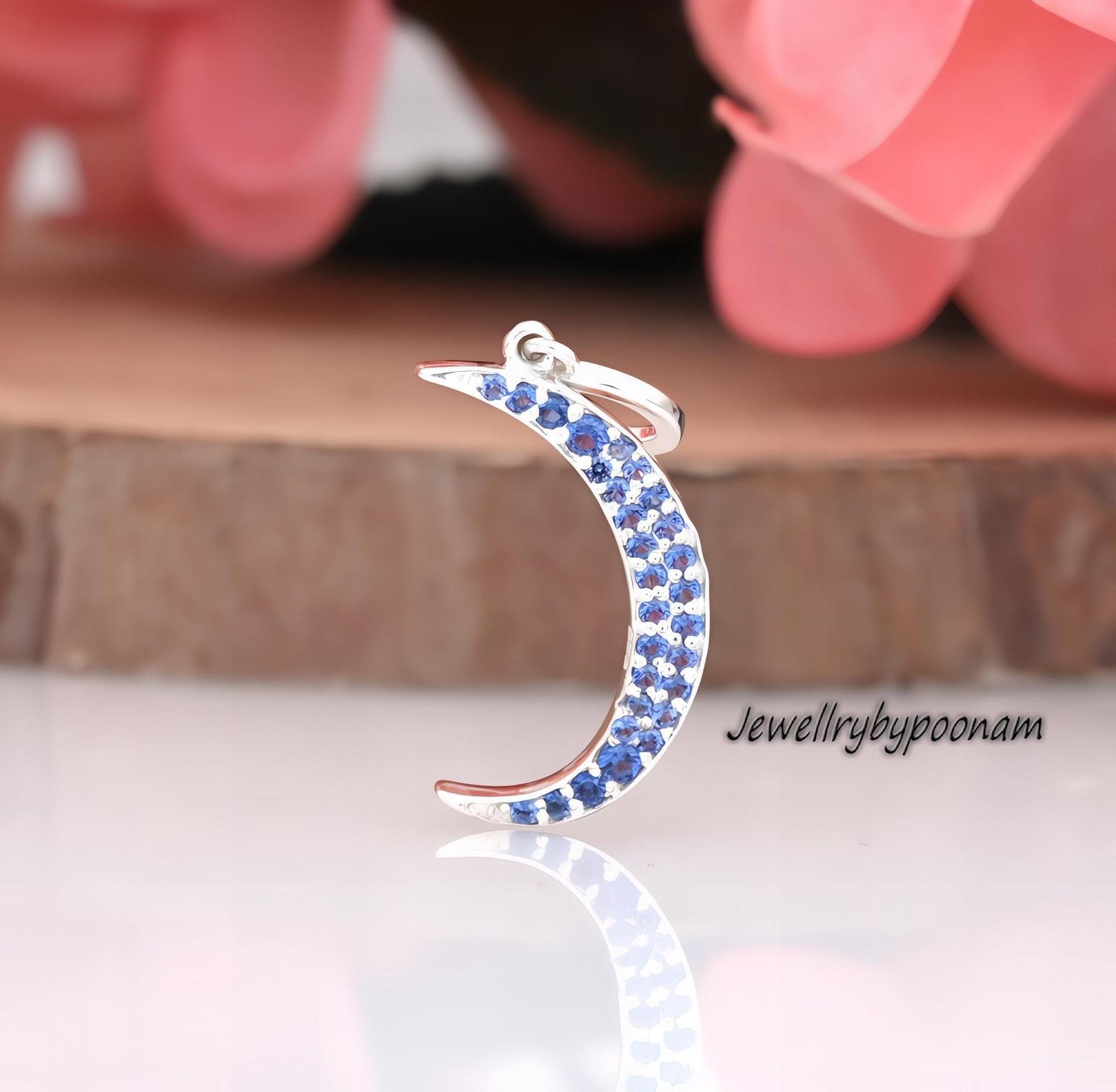 925 Sterling Silver Crescent Moon Pendant: Diamond Half Moon Charm (30 MM) - Jewelry By Poonam | SKU: PJP4271-SLNSBCZ-25 2/26 925 Sterling Silver Crescent Moon Pendant: Diamond Half Moon Charm (30 MM) - Jewelry By Poonam | SKU: PJP4271-SLNSBCZ-25 2/26