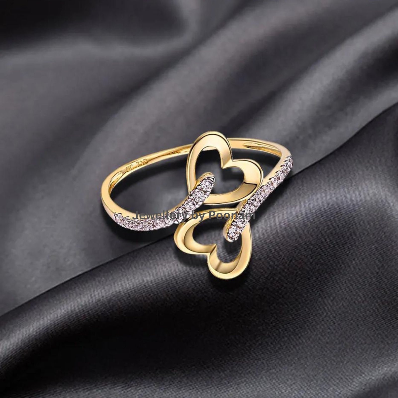 925 Sterling Silver Double Heart Moissanite Engagement Ring – Gold-Plated Vintage Wedding Jewelry for Women - View 3 - Jewelr 925 Sterling Silver Double Heart Moissanite Engagement Ring – Gold-Plated Vintage Wedding Jewelry for Women - View 3 - Jewelr