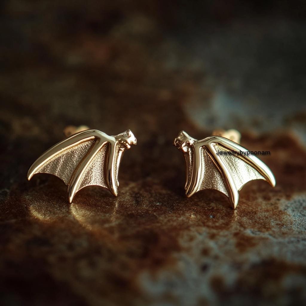 925 Sterling Silver Dragon Wing Stud Earrings, 10MM, Gothic Minimal Animal Jewelry - View 4 - Jewelry By Poonam | SKU: PJE170 925 Sterling Silver Dragon Wing Stud Earrings, 10MM, Gothic Minimal Animal Jewelry - View 4 - Jewelry By Poonam | SKU: PJE170