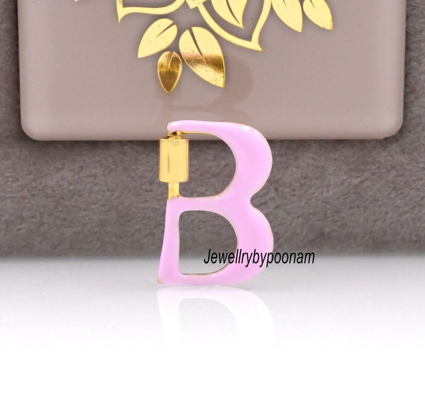 925 Sterling Silver Enamel Carabiner Jewellery Lock – Letter Shape, Yellow Gold Plated (25x20 MM) - Jewelry By Poonam | SKU: 925 Sterling Silver Enamel Carabiner Jewellery Lock – Letter Shape, Yellow Gold Plated (25x20 MM) - Jewelry By Poonam | SKU: