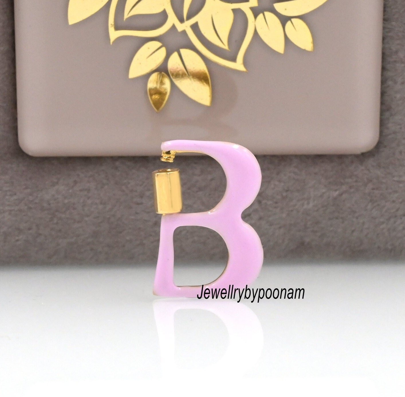 925 Sterling Silver Enamel Carabiner Jewellery Lock – Letter Shape, Yellow Gold Plated (25x20 MM) - View 2 - Jewelry By Poona 925 Sterling Silver Enamel Carabiner Jewellery Lock – Letter Shape, Yellow Gold Plated (25x20 MM) - View 2 - Jewelry By Poona
