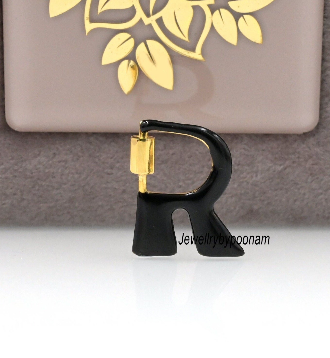 925 Sterling Silver Enamel Carabiner Jewellery Lock – Letter Shape, Yellow Gold Plated (25x20 MM) - View 3 - Jewelry By Poona 925 Sterling Silver Enamel Carabiner Jewellery Lock – Letter Shape, Yellow Gold Plated (25x20 MM) - View 3 - Jewelry By Poona