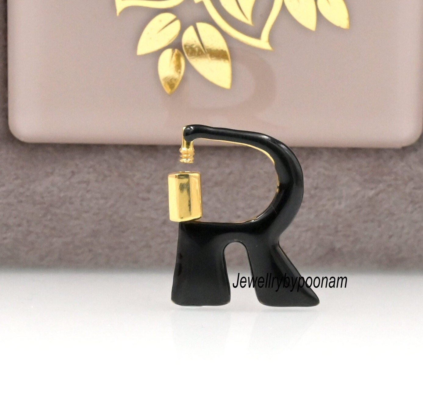 925 Sterling Silver Enamel Carabiner Jewellery Lock – Letter Shape, Yellow Gold Plated (25x20 MM) - View 4 - Jewelry By Poona 925 Sterling Silver Enamel Carabiner Jewellery Lock – Letter Shape, Yellow Gold Plated (25x20 MM) - View 4 - Jewelry By Poona