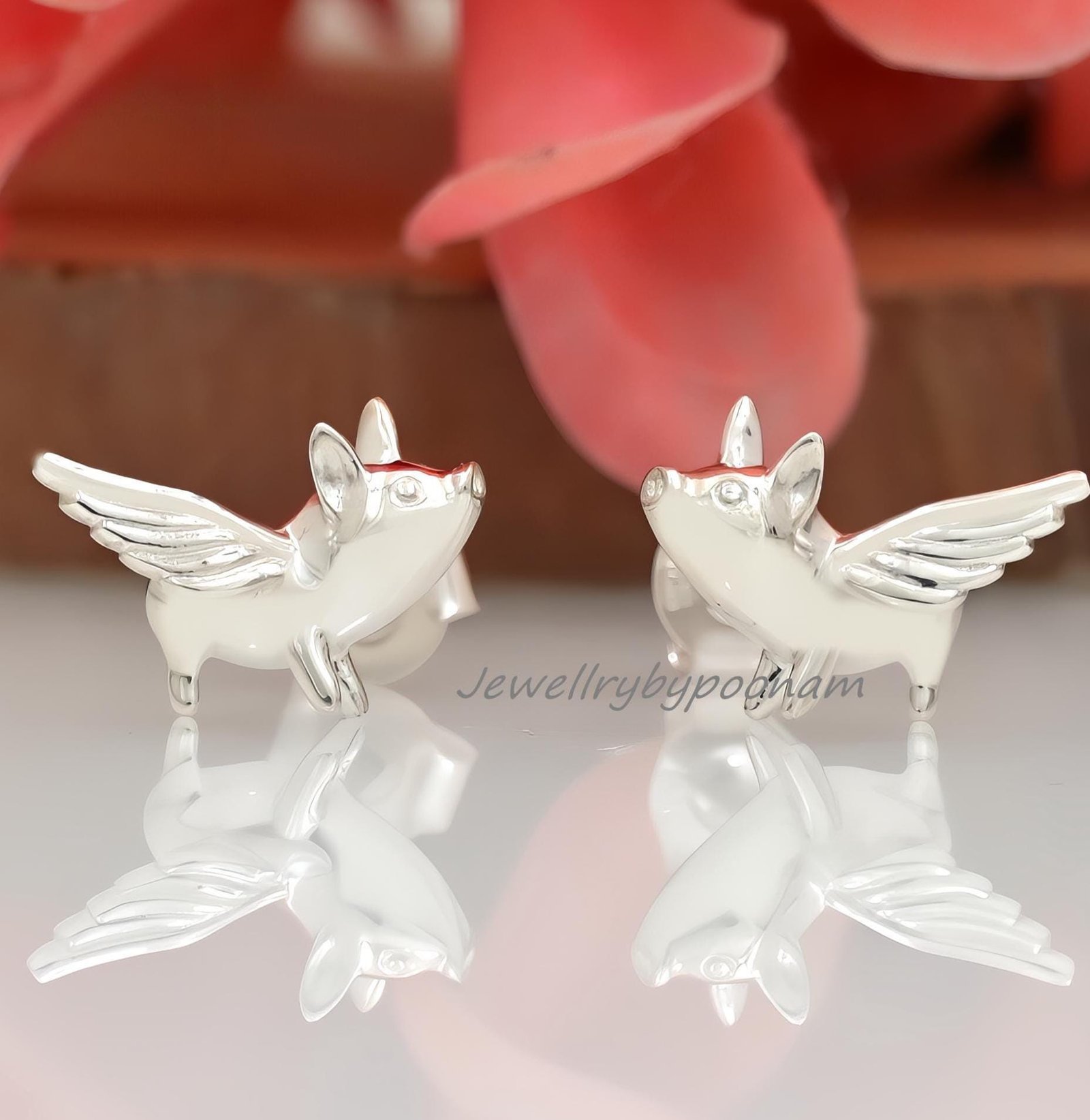 925 Sterling Silver Flying Pig Stud Earrings – Dainty Animal Jewelry - Jewelry By Poonam | SKU: PJE1809-SLNS-10M 2/2026,PJE1 925 Sterling Silver Flying Pig Stud Earrings – Dainty Animal Jewelry - Jewelry By Poonam | SKU: PJE1809-SLNS-10M 2/2026,PJE1