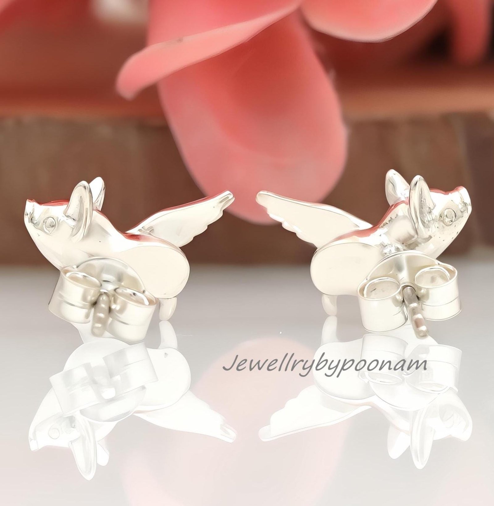 925 Sterling Silver Flying Pig Stud Earrings – Dainty Animal Jewelry - View 3 - Jewelry By Poonam | SKU: PJE1809-SLNS-10M 2/ 925 Sterling Silver Flying Pig Stud Earrings – Dainty Animal Jewelry - View 3 - Jewelry By Poonam | SKU: PJE1809-SLNS-10M 2/