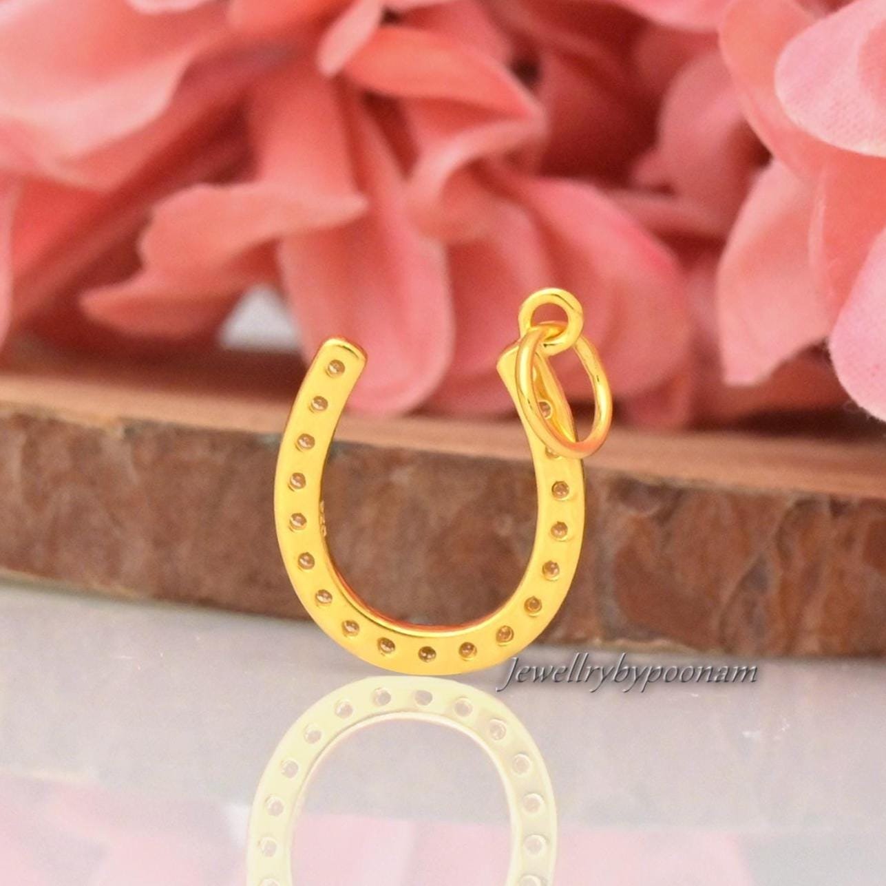925 Sterling Silver Horseshoe Diamond Pendant Charm (30 MM) - View 2 - Jewelry By Poonam | SKU: PJP4782-SLYGCZ-30M 2/26 925 Sterling Silver Horseshoe Diamond Pendant Charm (30 MM) - View 2 - Jewelry By Poonam | SKU: PJP4782-SLYGCZ-30M 2/26