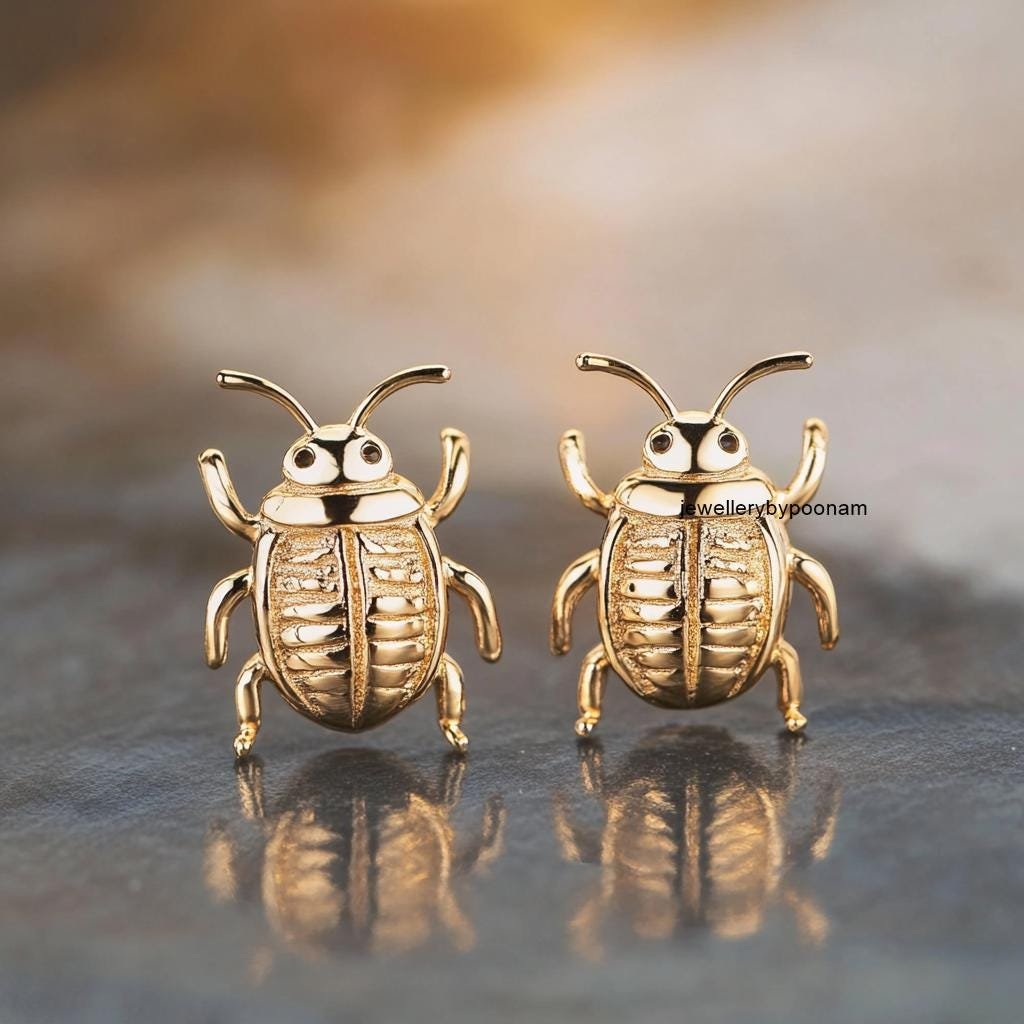 925 Sterling Silver Ladybug Stud Earrings: Dainty Insect Jewelry - Jewelry By Poonam | SKU: PJE 925 Sterling Silver Ladybug Stud Earrings: Dainty Insect Jewelry - Jewelry By Poonam | SKU: PJE