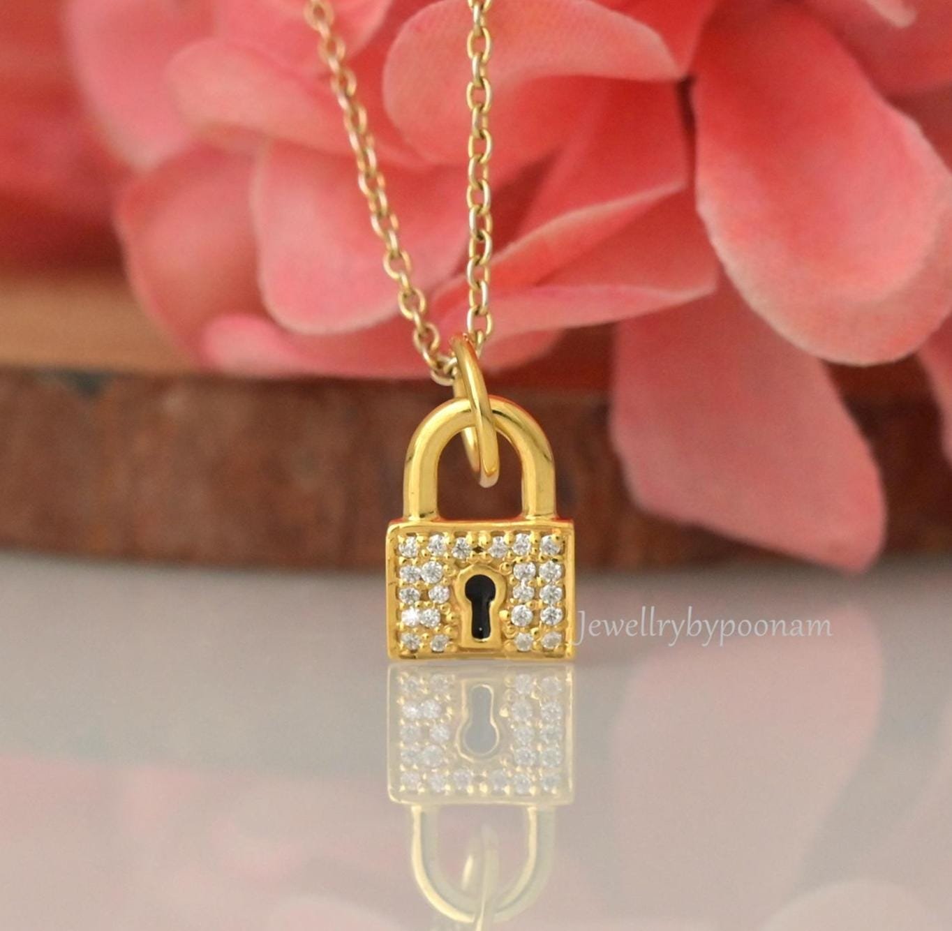 925 Sterling Silver Moissanite Love Lock Pendant – Designer Padlock Charm Jewellery - Jewelry By Poonam | SKU: PJP4952-SLYGMN 925 Sterling Silver Moissanite Love Lock Pendant – Designer Padlock Charm Jewellery - Jewelry By Poonam | SKU: PJP4952-SLYGMN